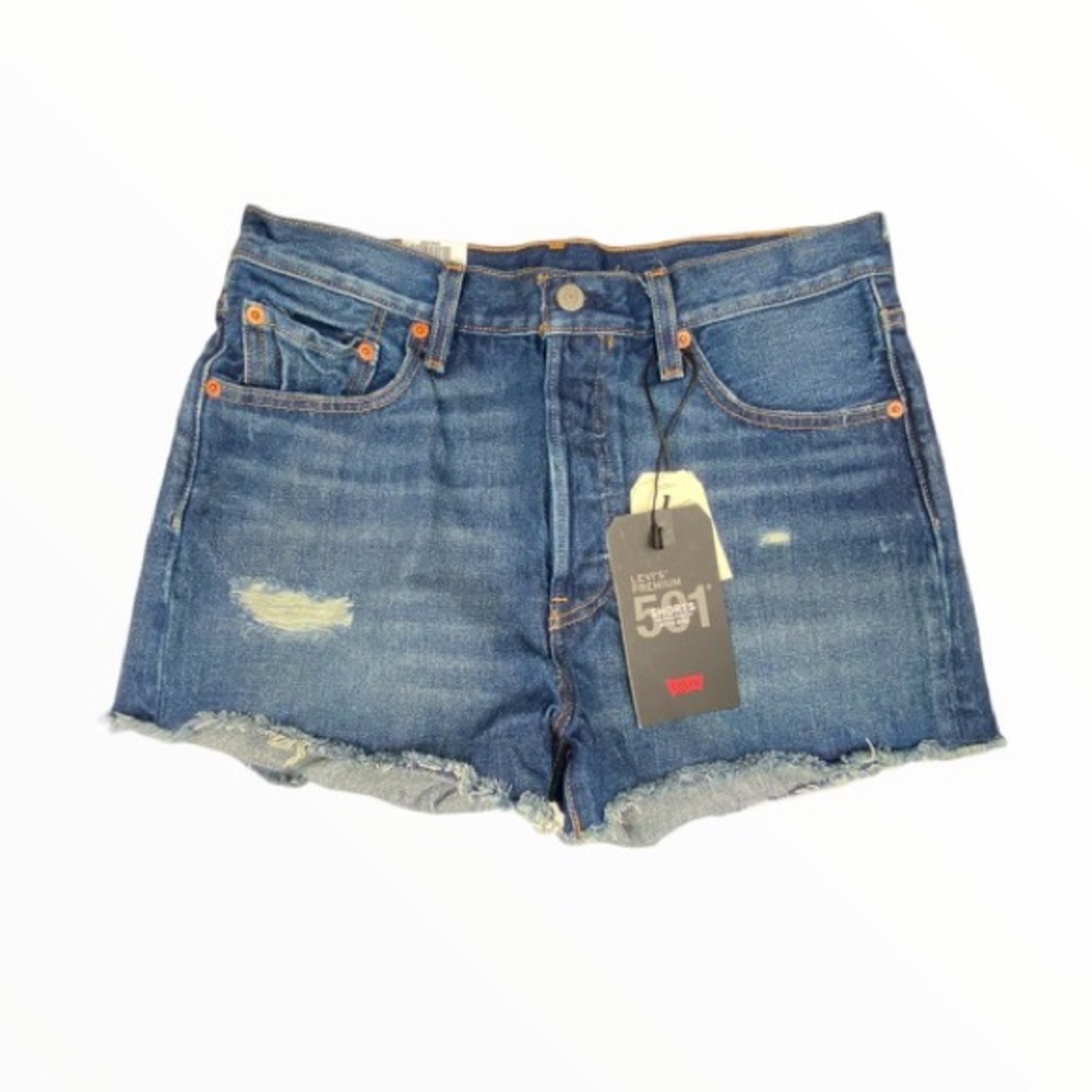 Levis 501 High Rise Cut-Off Shorts Distressed High Waisted Raw Hem Size 28